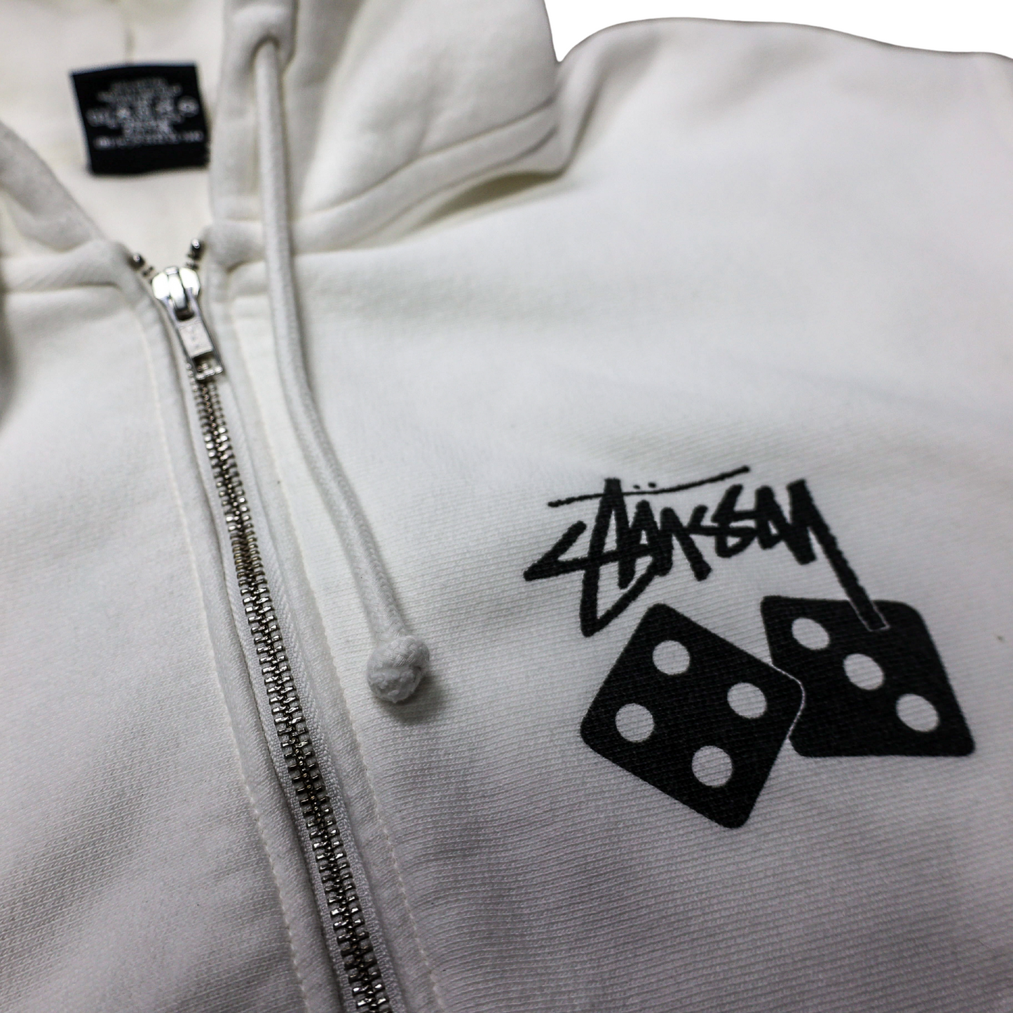 Stussy White Pigment Dyed Dice Hoodie Zip Up