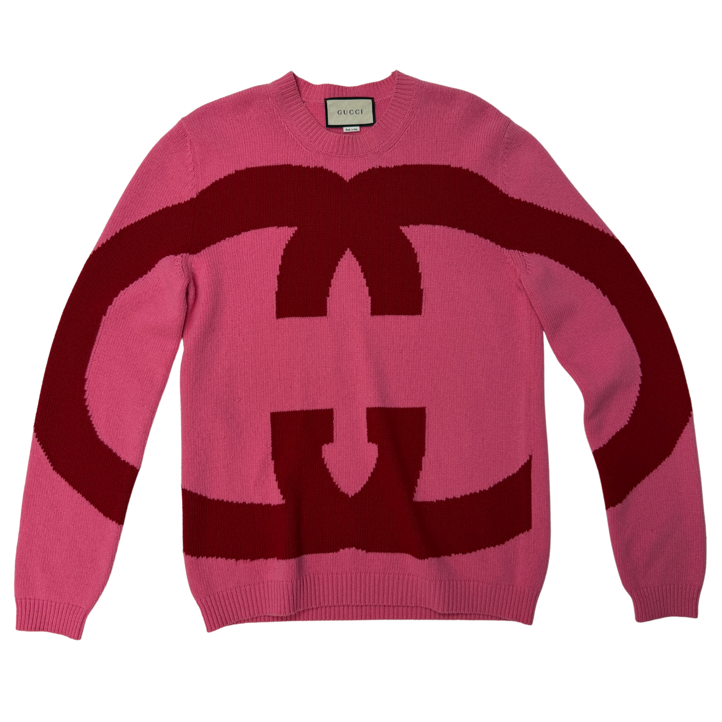 Gucci Cruise 2019 Pink and Red Logo Knit Sweater