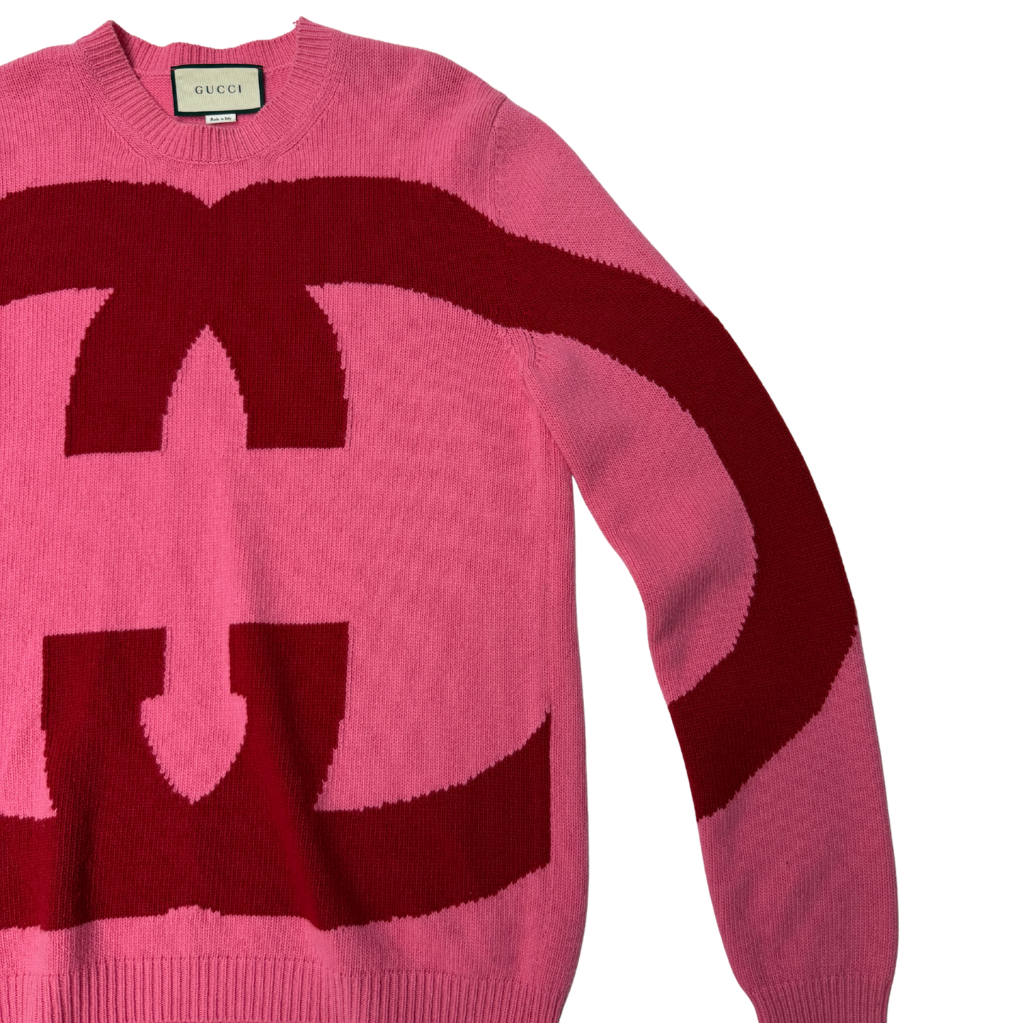 Gucci Cruise 2019 Pink and Red Logo Knit Sweater