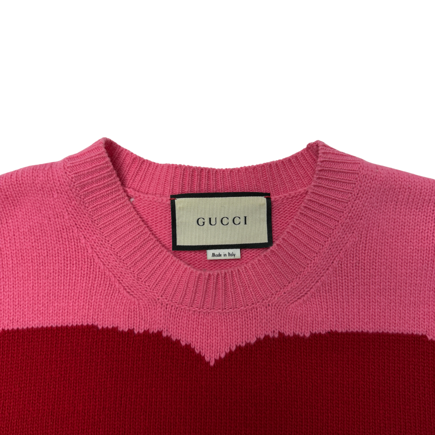 Gucci Cruise 2019 Pink and Red Logo Knit Sweater
