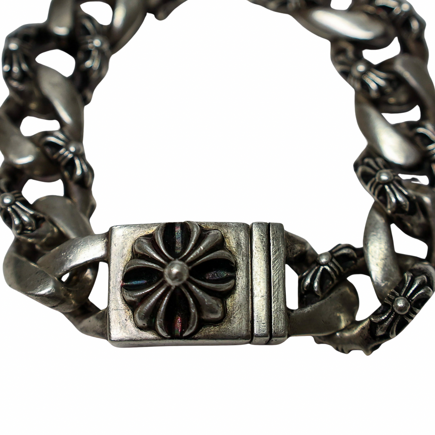 Chrome Hearts Large Fancy Link Plus Cross Box Bracelet
