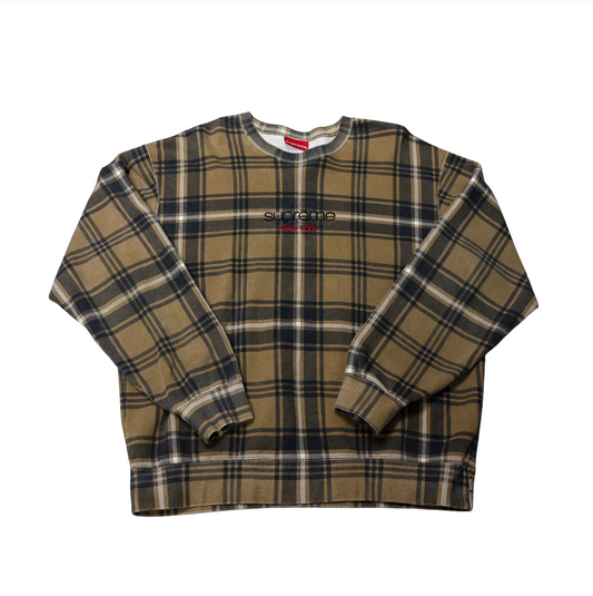 Supreme New York Logo Plaid Crewneck Brown SS 21