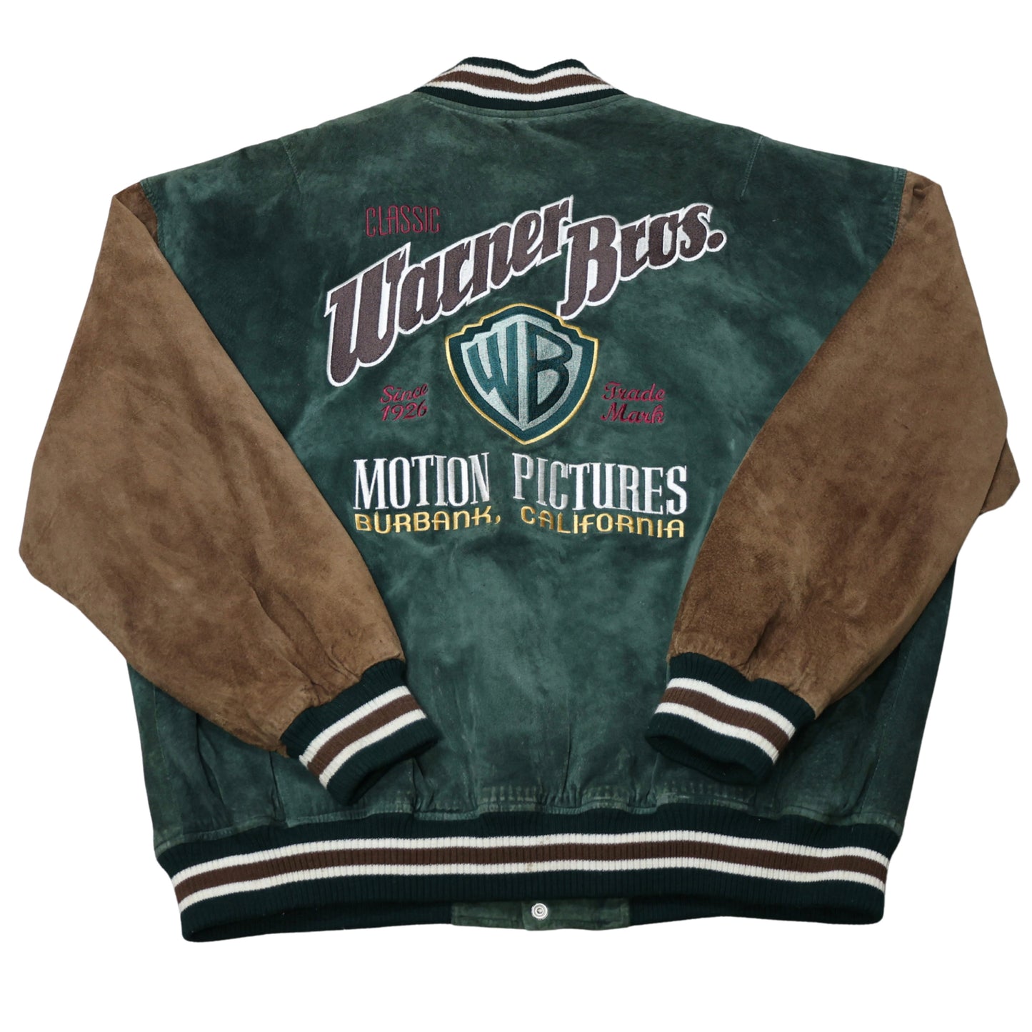 Vintage 90s Warner Bros Suede Varsity Jacket