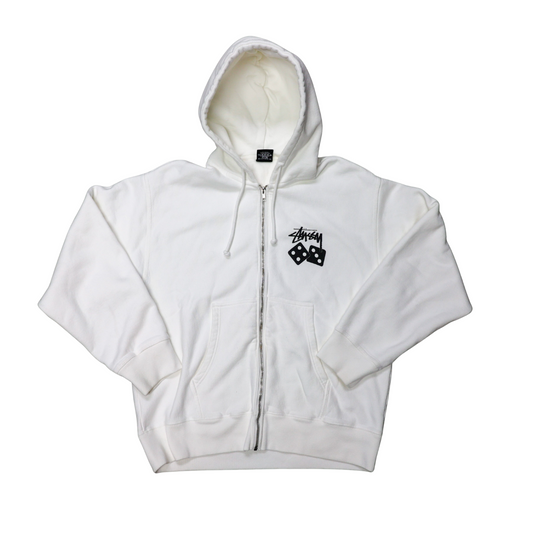 Stussy White Pigment Dyed Dice Hoodie Zip Up