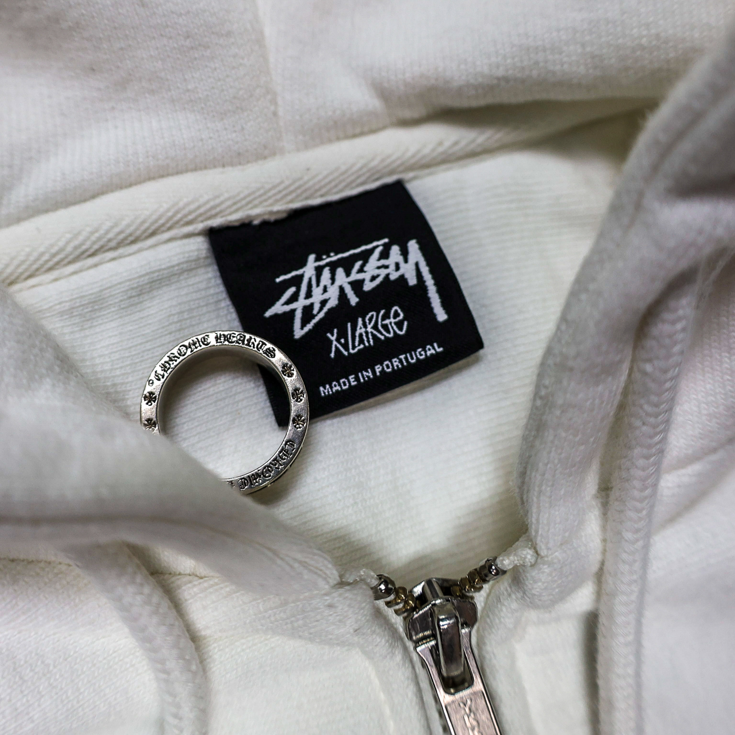 Stussy White Pigment Dyed Dice Hoodie Zip Up